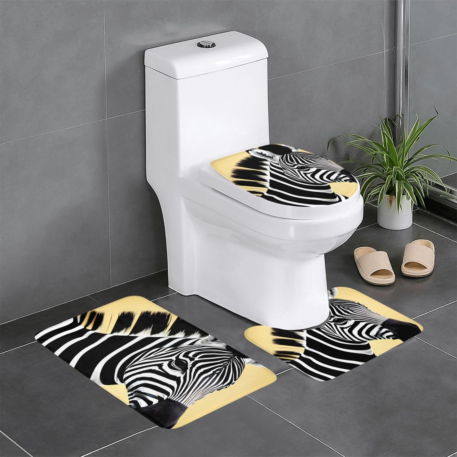 Tapis de salle de bain zébré rectangulaire et ovale antidérapant pour WC et bains