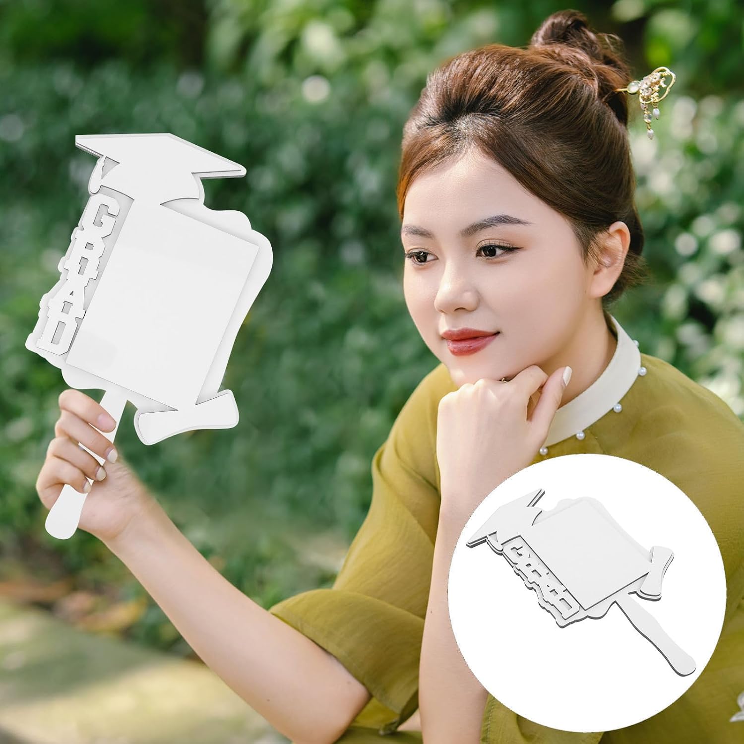Alasum 2024 Graduation Sublimation Blank Picture Frame Fan for DIY, White Wood Material with Decorative Effect, for Festive and Joyful Atmosphere