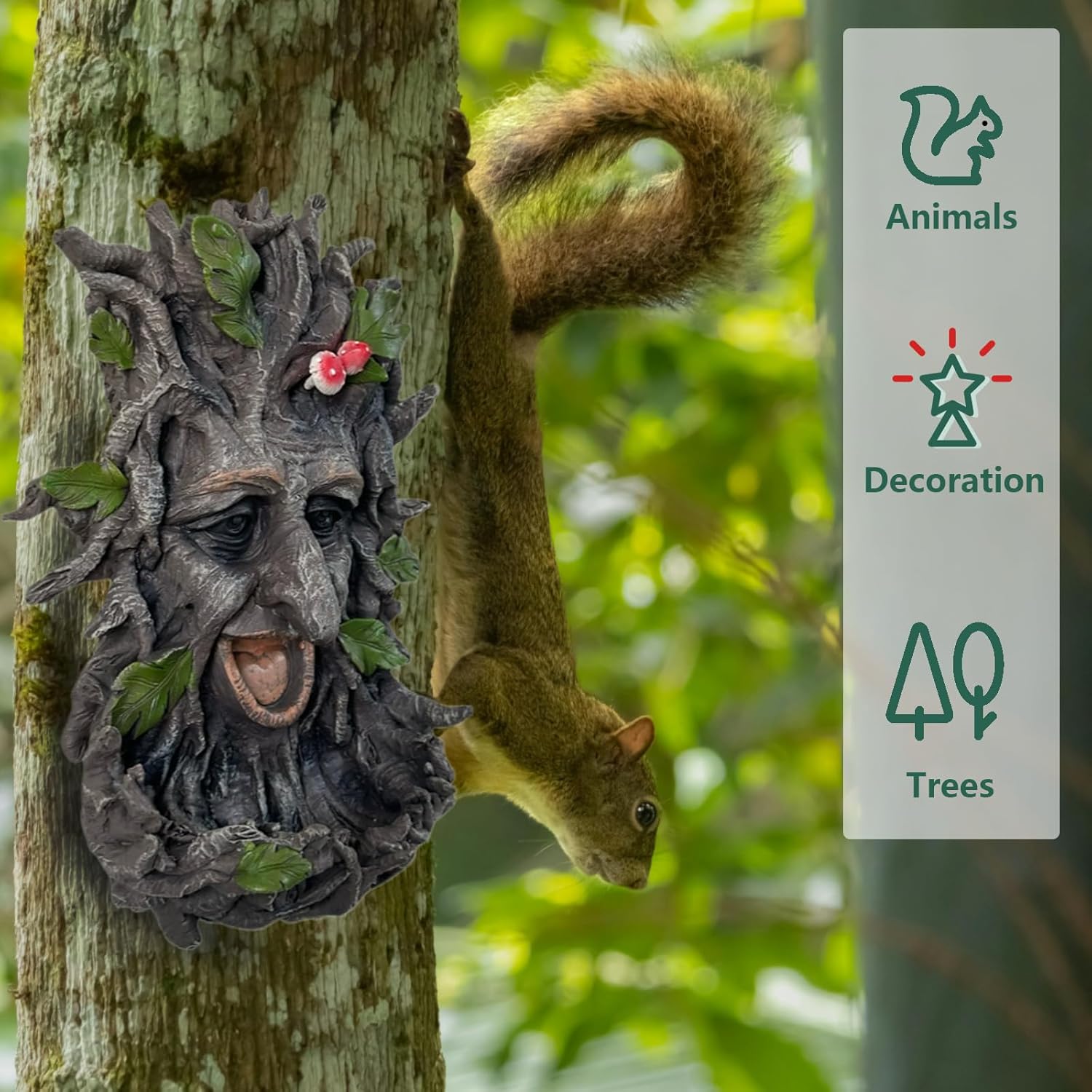 Tree Face Sculpture, Funny Old Man Tree Hugger Statue, Creative Props & Unique Animal Feeder for Indoor & Outdoor Garden, 11.5" x 7.5" x 3.5"