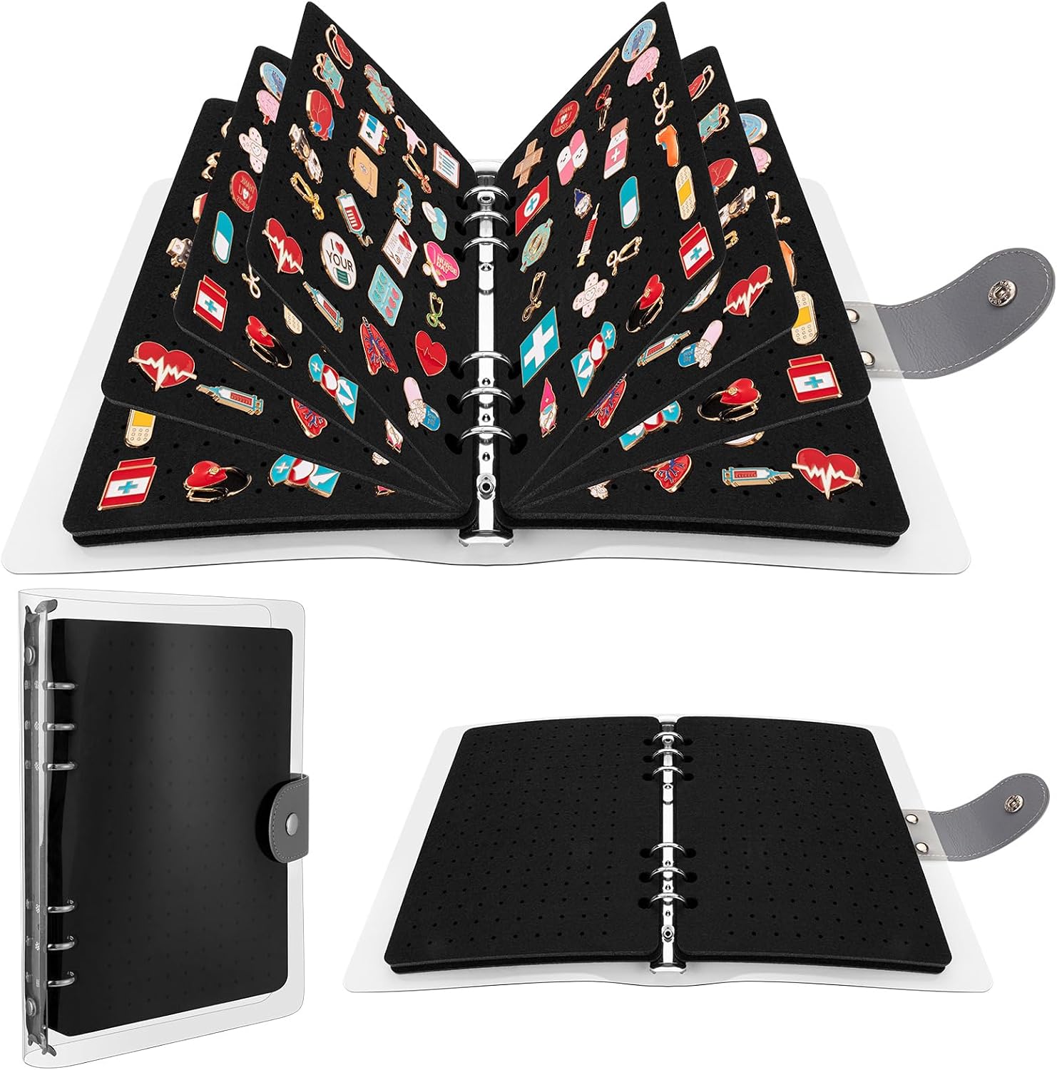 8 Pages Enamel Pin Display Book for Enamel Pins, A5 Pins Collection Storage Organizer Book for Collectors, Portable Travel Pin Trading Books with Clear PVC Cover (Not Include Accessories)