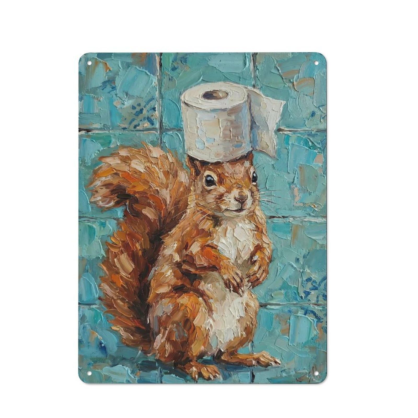 Junmoney Style-4 Rustic Tin Sign 40X30cm Featuring Squirrel With Toilet Paper For Garage Or Workshop, For Garage, Workshop And Man Cave Decoration