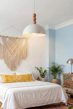 Marrien Luna Ahşap 3 Boncuklu Sarkıt Avize, Bohem Tavan Lambası ve Salon Oturma Odası Aydınlatması - Beyaz - 30 cm – Modern Dekoratif Avize, Tavan Aydınlatması [Enerji Sınıfı A]