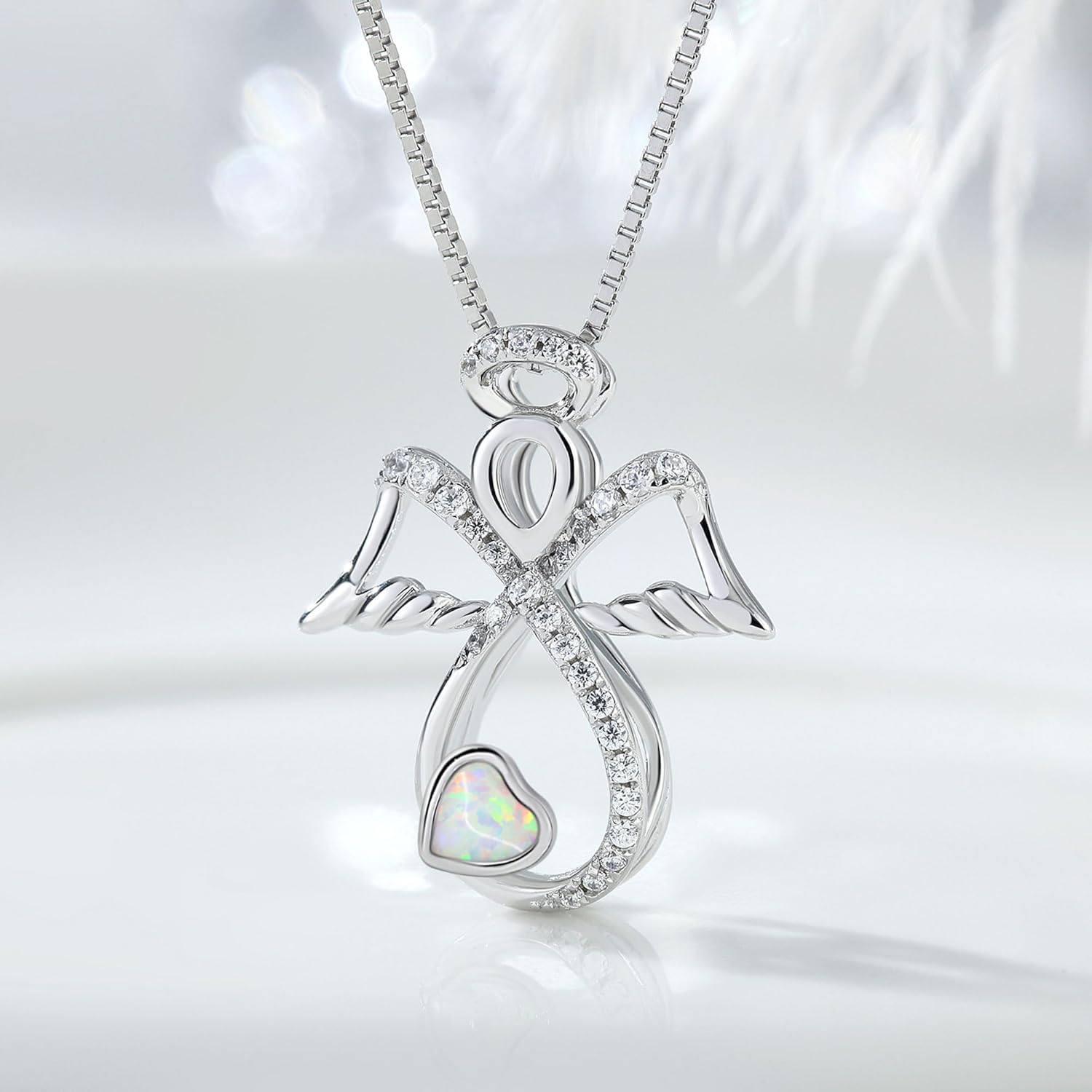 Sterling Silver Infinity Angel Necklace Heart Birthstone Guardian Angel Pendant Jewelry Gifts for Her - Image 3
