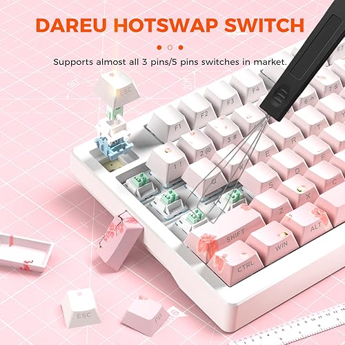 Miniatura 8 de DAREU EK75PRO - Teclado mecánico inalámbrico rosa Sakura, 75% de intercambio en caliente cremoso para juegos con perilla, retroiluminación RGB,