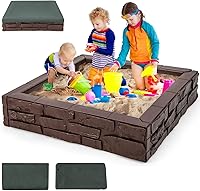 Vista 1 de HONEY JOY - Arenero con cubierta, caja de arena cuadrada de 47 x 47 pulgadas para el patio trasero, forro Oxford con drenaje en la parte inferior