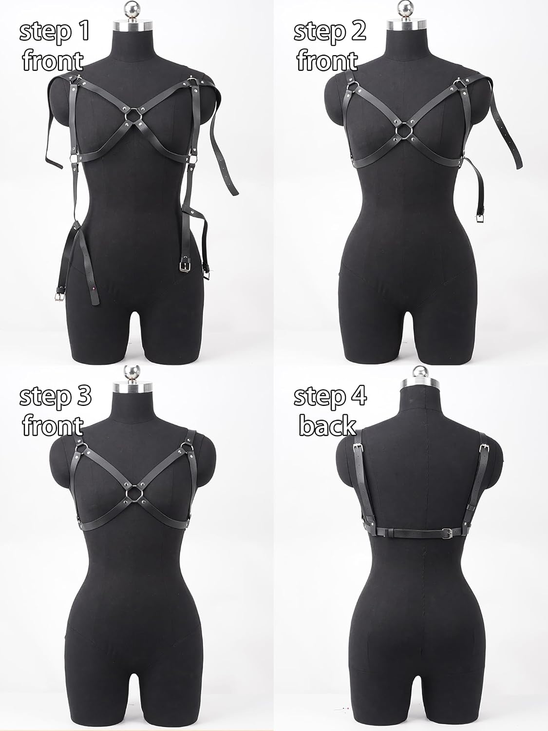 Punk Faux Leather Chest Body Harness Adjustable Goth Black Leather Harness Top for Women, Cage Fashion Harness for Festivals, Cosplay, Clubwear & Streetwear(Fit Underbust 28.7-37in)