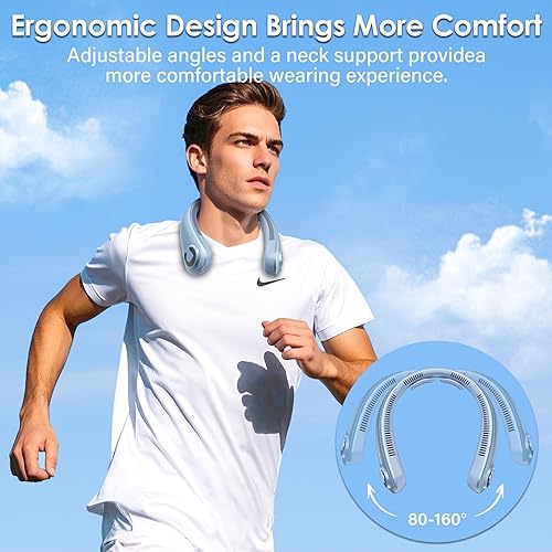 Miniatura 6 de Ventiladores de cuello que soplan aire frío  Ventilador de cuello portátil recargable personal con 5 velocidades, soporte para el cuello, ventilador