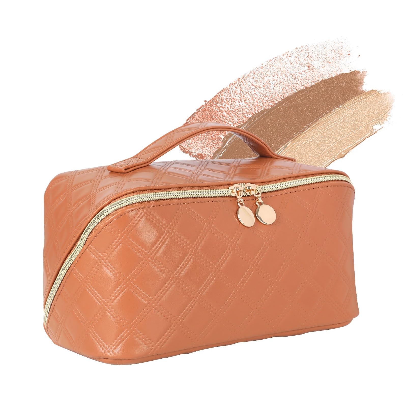 STYLIFING Travel Makeup Bag,Large Capacity Cosmetic Bags for Women,Waterproof Portable Pouch Open Flat Toiletry Bag Make up Organizer with Divider and Handle