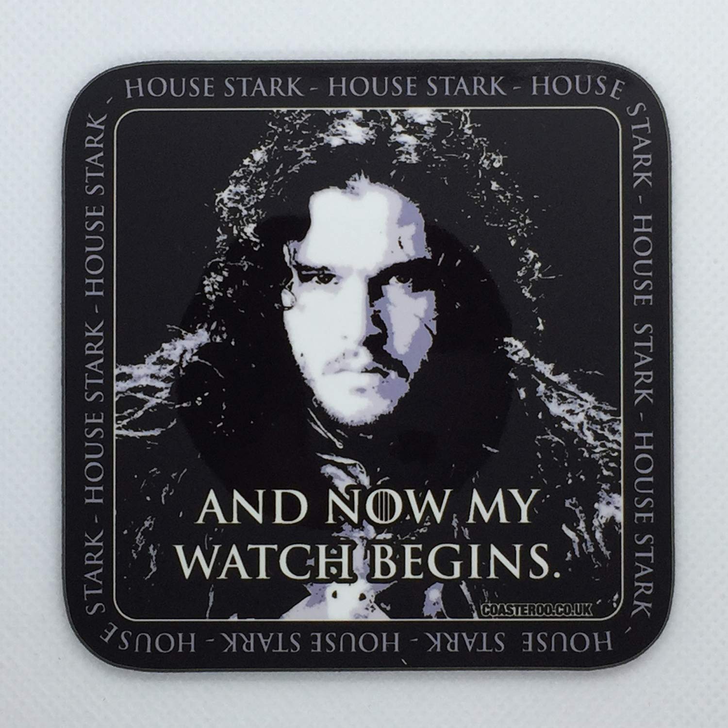 Coasteroo And Now My Watch Begins - Jon Snow From Game Of Thrones - Drinks Coaster - Hardboard - 9Cm X 9Cm - Gloss Finish