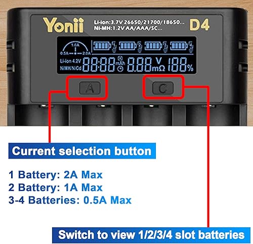 Miniatura 4 de Cargador de batería 18650, cargador de batería recargable de 4 bahías con pantalla LCD para baterías recargables de litio 3.7 V 18650 26650 21700