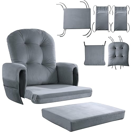 HOMBYS Glider Rocker Replacement Cushions 5 PCS with Storage Side Pocket, Velvet Fabric, Foam & Microfiber Filling, Non-Slip & Washable,Thickened & Supportive, Designed for Glider Rocking Chair