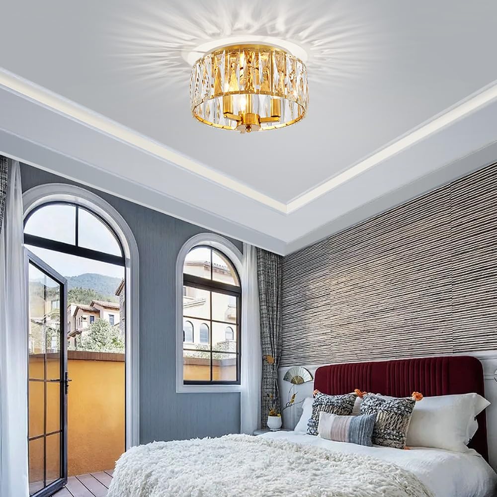 AGV LIGHTING CL002CO Crystal Semi Flush Mount Ceiling Light Fixture, E12 Base 3-Lights, D13 x H15, Copper Finish