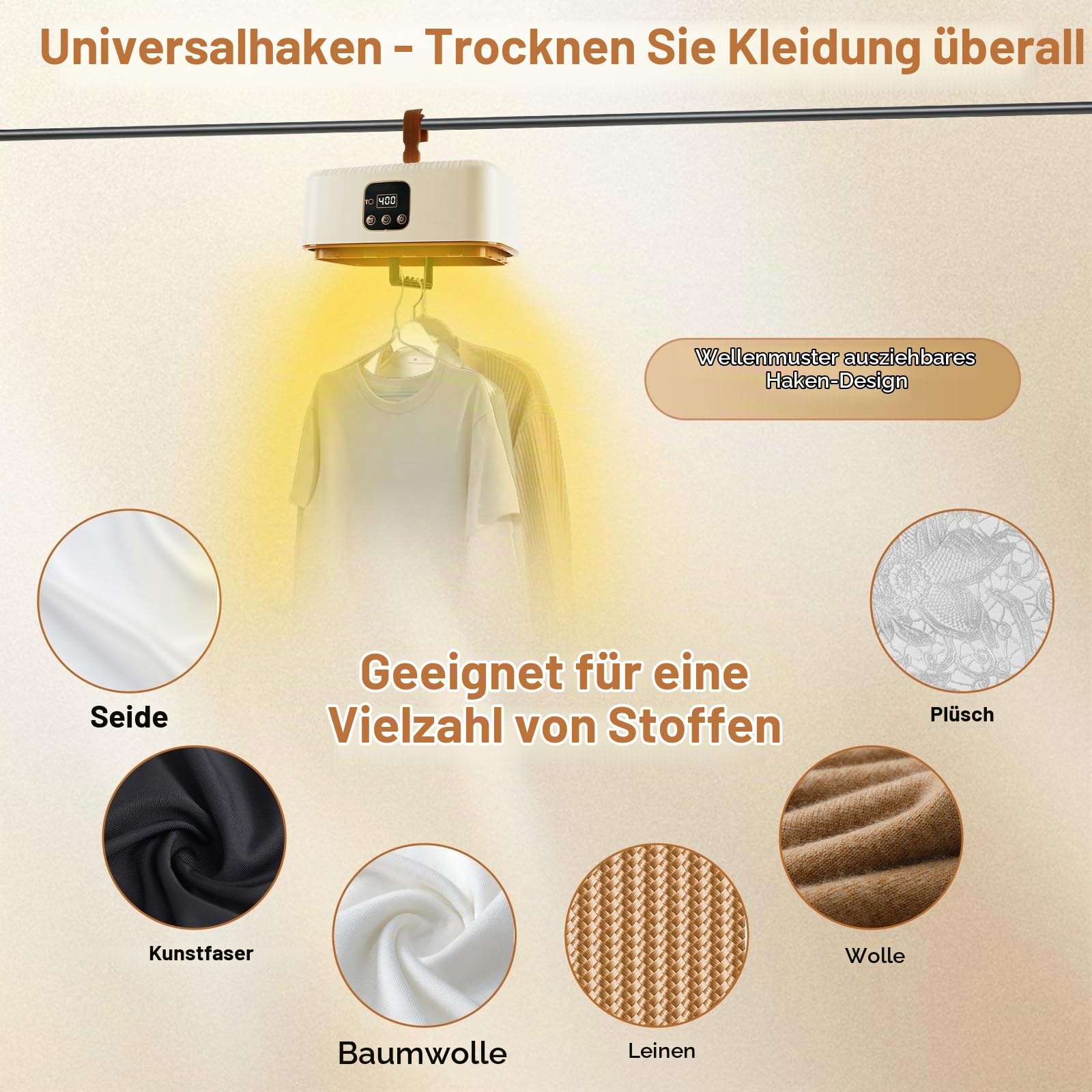 Tragbarer elektrischer Wäschetrockner, 600 W Mini-tragbarer Wärmepumpentrockner mit 1-8-Stunden-Timer, kleiner Heißlufttrockner für Zuhause, Heim und Reisen