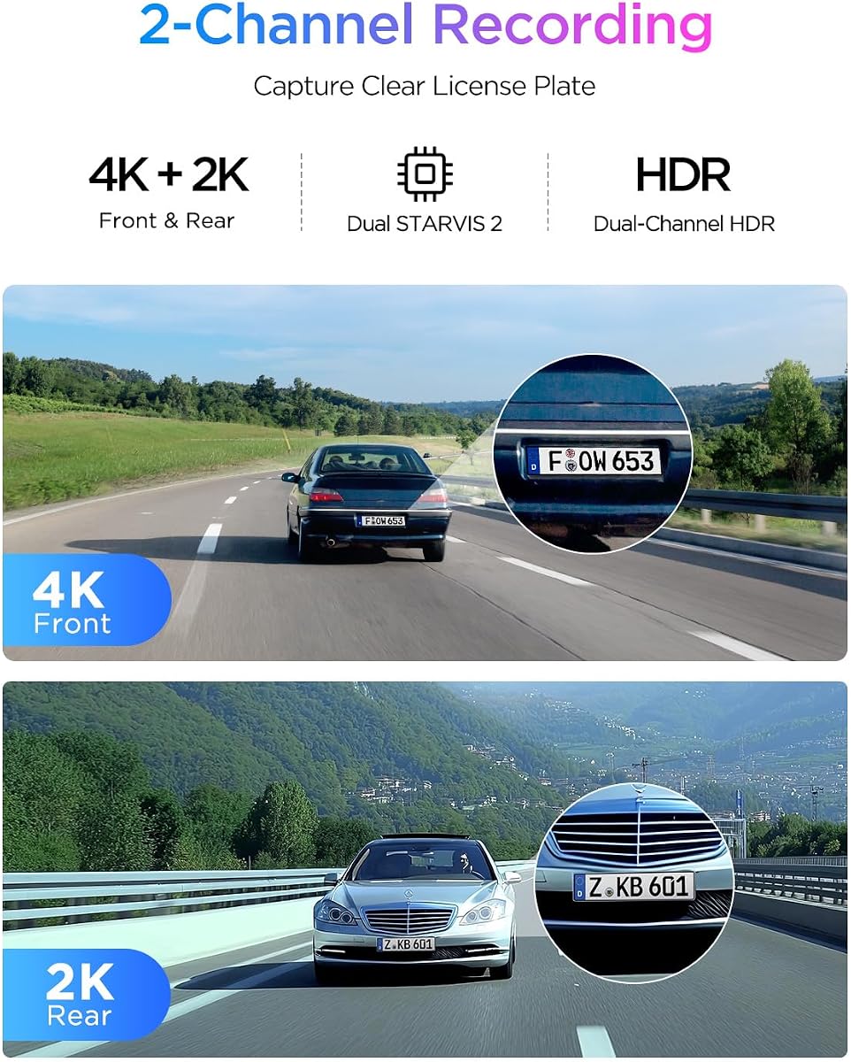 【Paquete: A329S 2CH+HK6+8PCS Juego completo de fusibles】 VIOFO A329S 4K 60FPS Dash Cam delantera y trasera, cámara de tablero dual 4K+2K para automóviles, modo de estacionamiento de ahorro de energía, control de aplicación Wi-Fi 6, sensores duales STARVIS 2