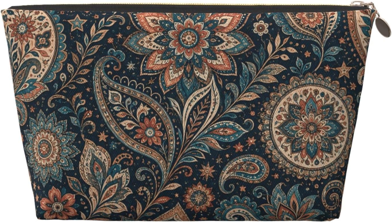 Boho Paisley Floral Makeup Bag Toiletry Bag,Travel Cosmetic Bags