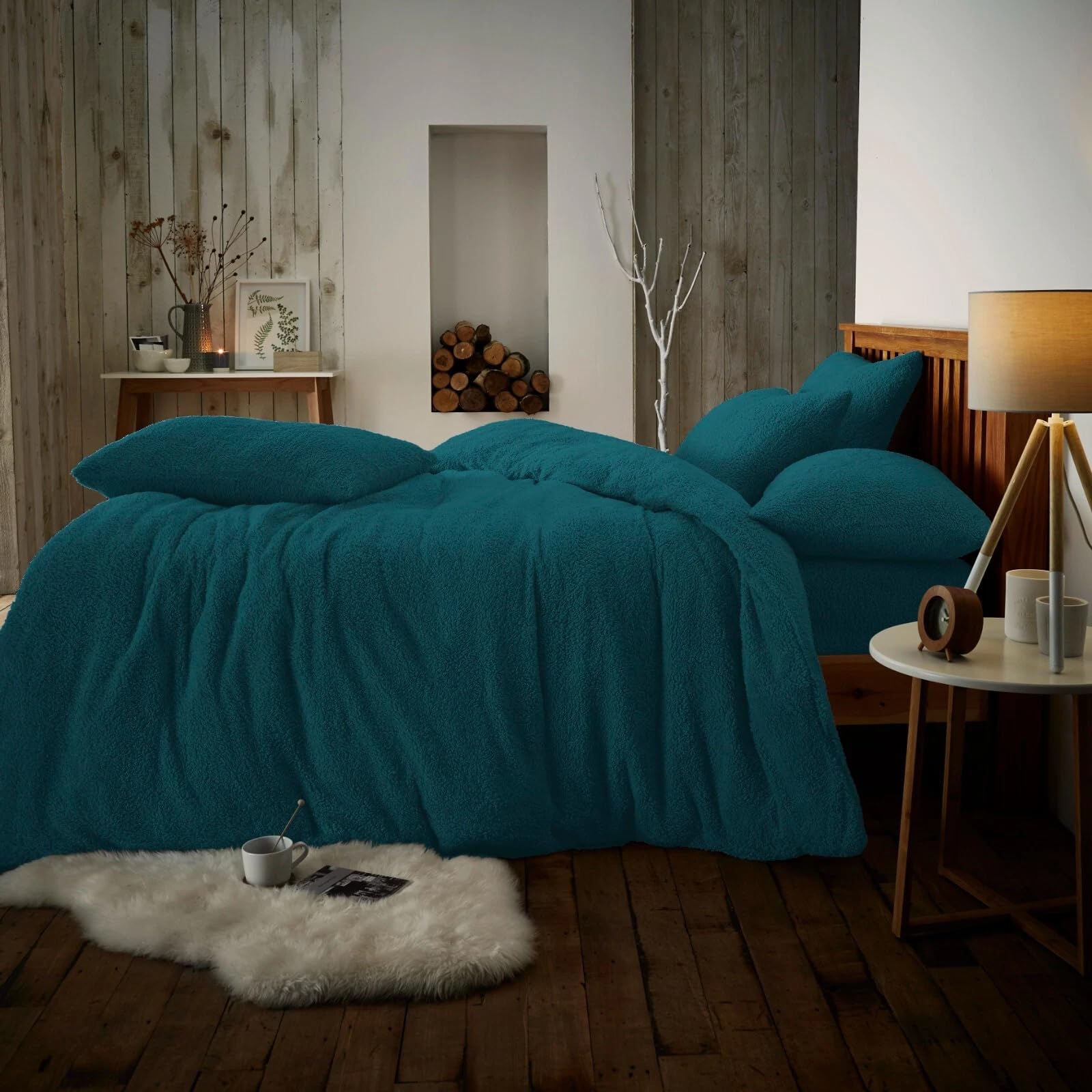 NIMORA Solid Teddy Fleece Duvet Cover Set – Ultra Soft Bedding Quilt Cover with Pillowcases (Green, Single Duvet Set)