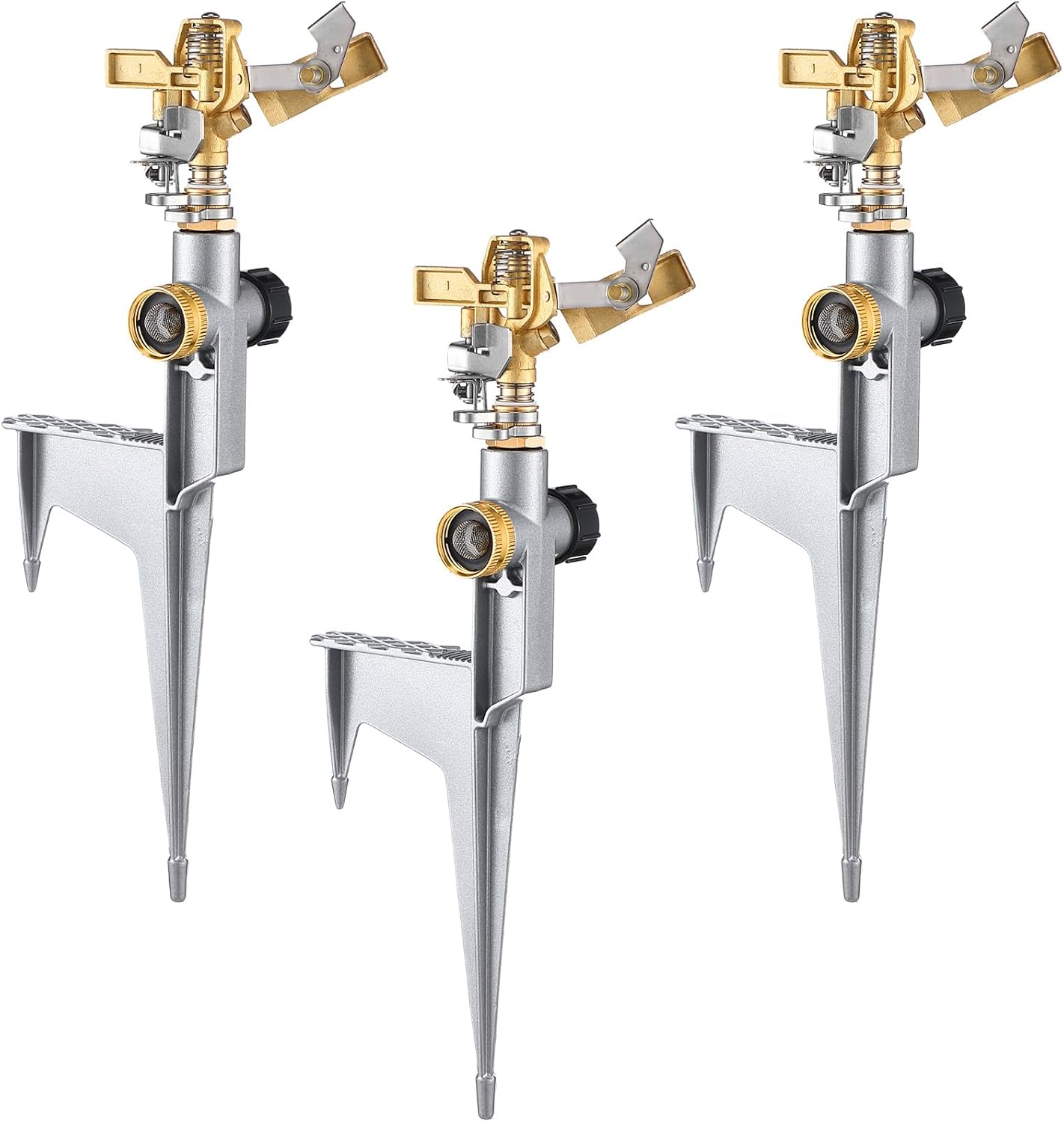Landhoow 3 Pack Impact Sprinklers for Yard Heavy Duty Adjustable Pulsating Water Sprinkler with Spike Base 360 Degree Automatic Rotating Lawn Watering for Yard Patio Garden Irrigation(Dark Green)