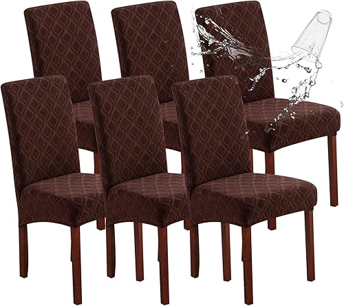 Genina Fundas impermeables para sillas de comedor, fundas elásticas de jacquard para sillas de comedor, fundas extraíbles y lavables para cocina,