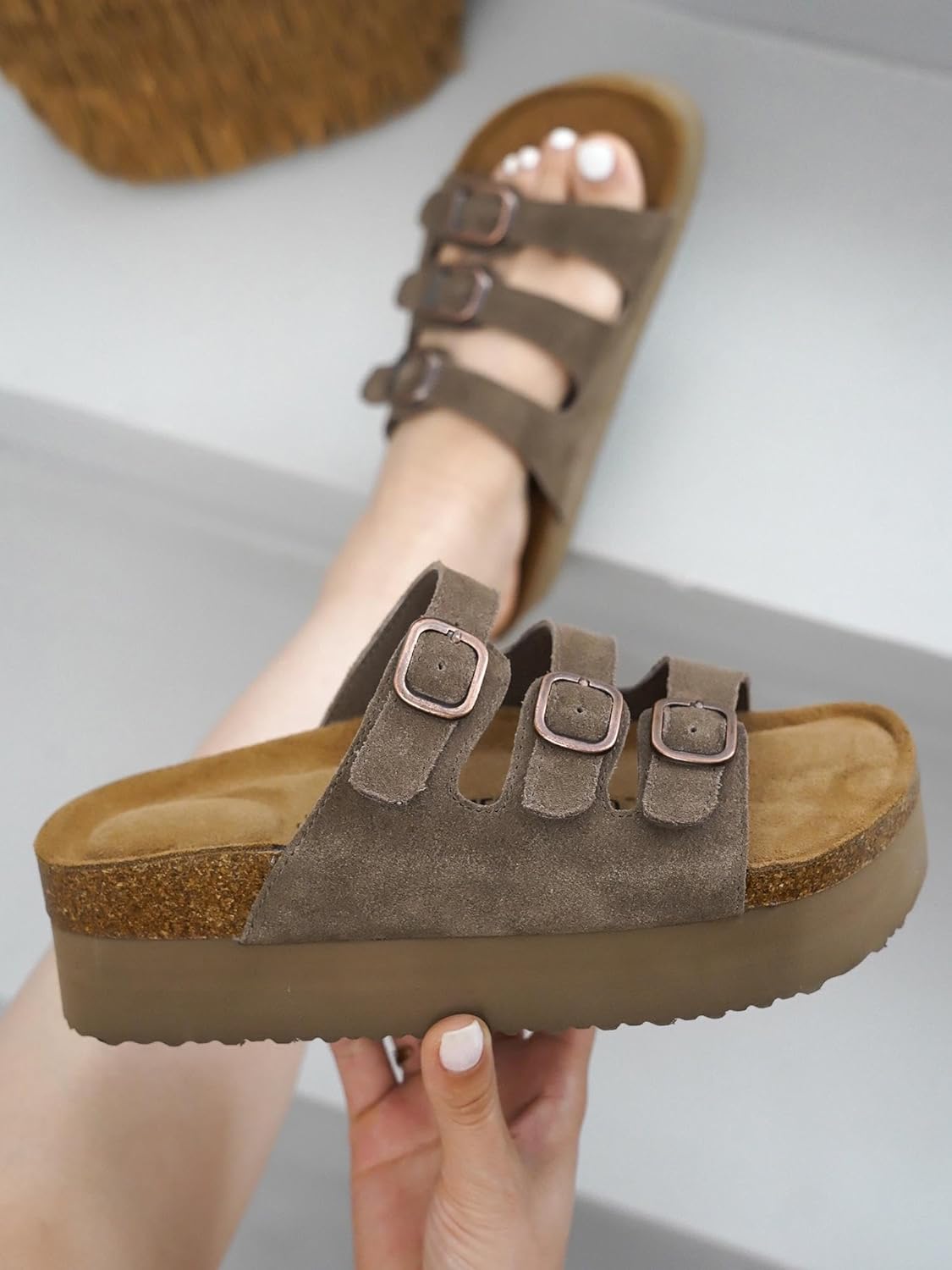 Project Cloud 100% Genuine Leather Platform Sandals Women Footwear - Comfortable Womens Slides Memory Foam Insole - Non Slip Water-Resistant 3-Strap Wedge Sandals for Women 2026 (Dyan) - Image 2