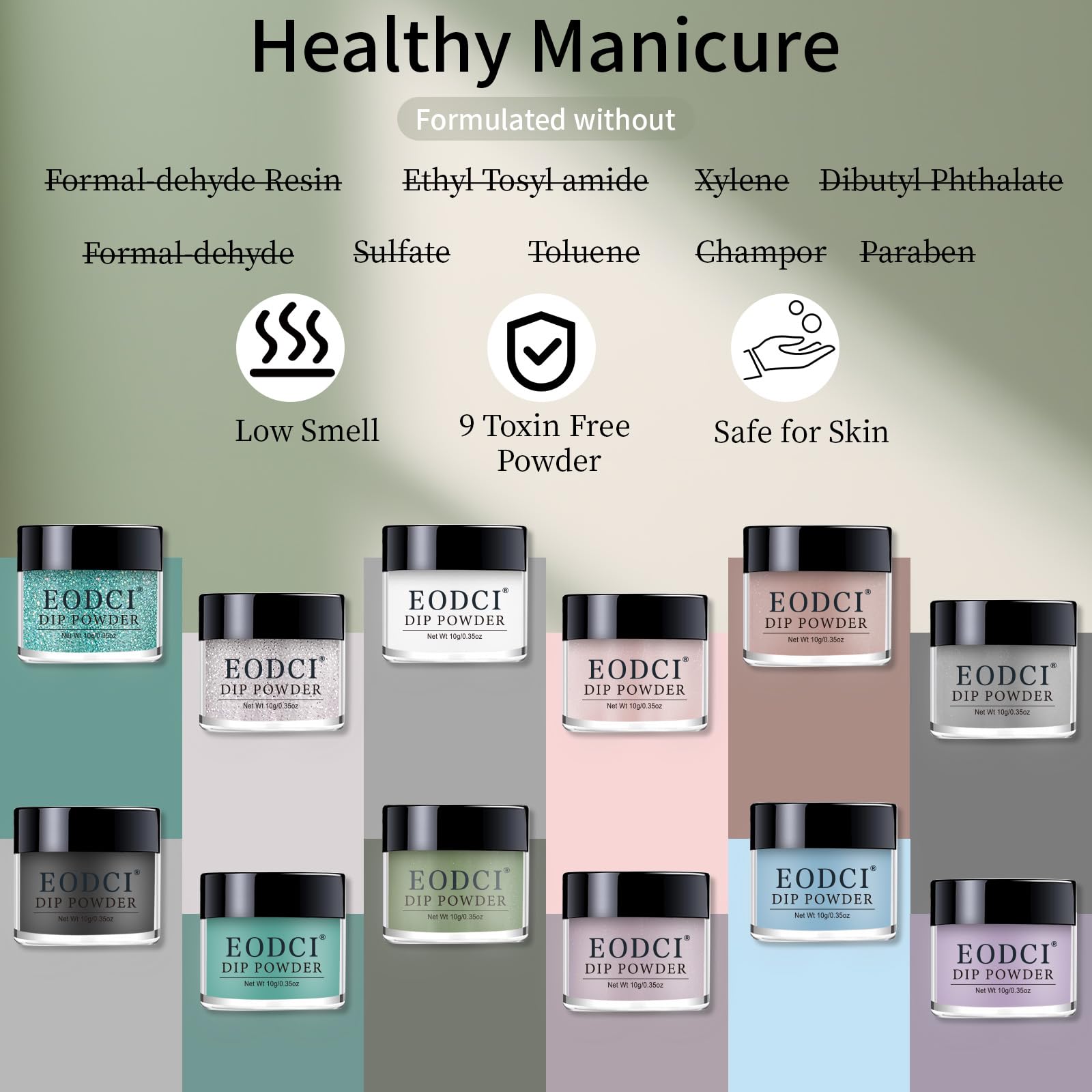 EODCI Juego de polvo para inmersión de uñas, 12 colores, arte de uñas de San Valentín, principiante, salón de manicura, bricolaje, hogar, verde, gris, verde oscuro, morado claro, no requiere lámpara