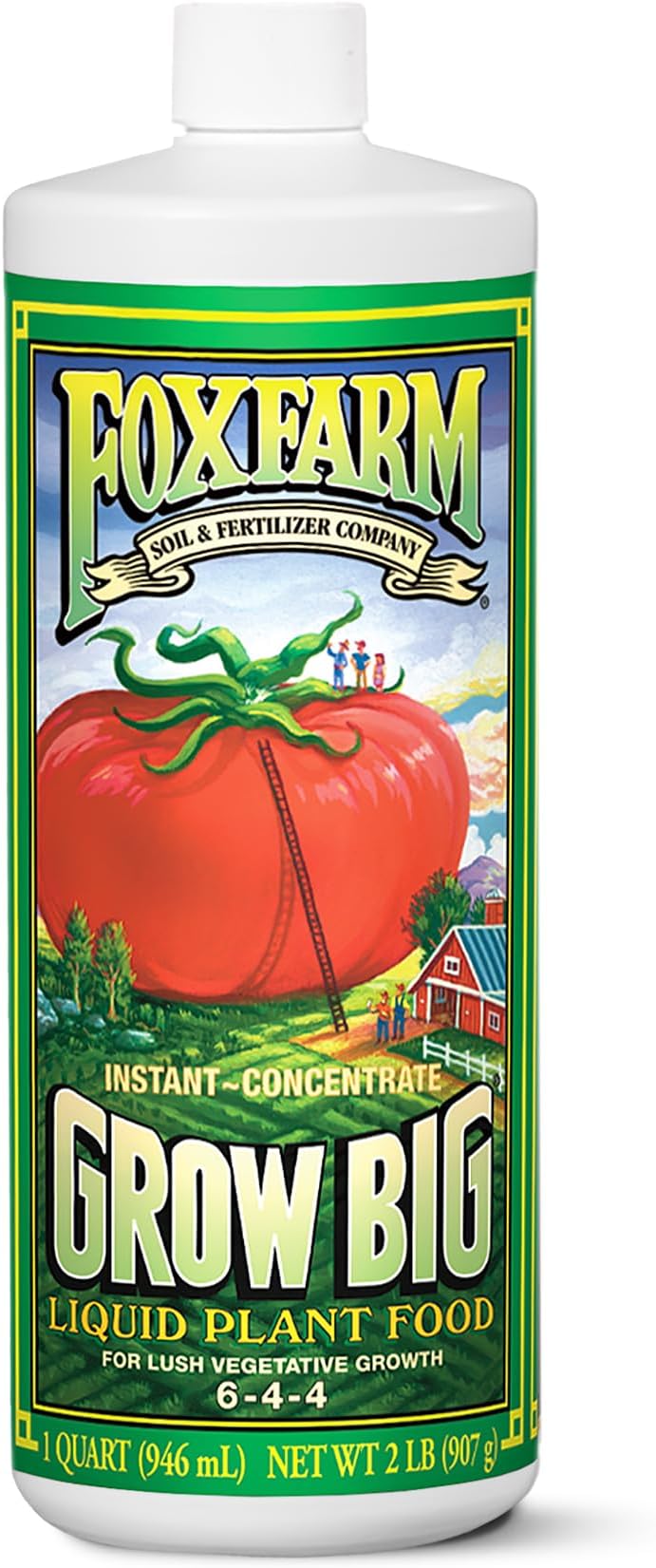 FoxFarm Grow Big Liquid Plant Food - 6-4-4 House Plant Fertilizer for Lush Vegetative Growth, Fast Nutrient Uptake for Roses, Tomatoes & Veggies - Quart Size Concentrate