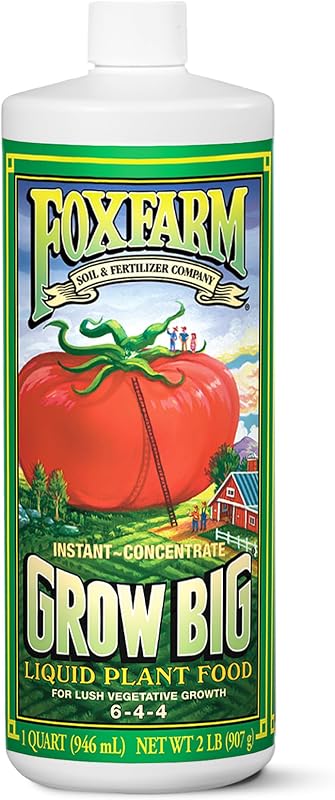 FoxFarm Grow Big Liquid Plant Food - 6-4-4 House Plant Fertilizer for Lush Vegetative Growth, Fast Nutrient Uptake for Roses, Tomatoes & Veggies - Quart Size Concentrate