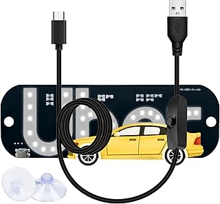 White Color LED Sign for Car Windshield,Light Sign for Car,USB Type C Switch Cable,Taxi Light with Suction Cups Suitable for All Cars