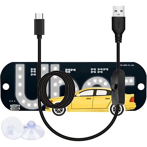 White Color LED Sign for Car Windshield,Light Sign for Car,USB Type C Switch Cable,Taxi Light with Suction Cups Suitable for All Cars