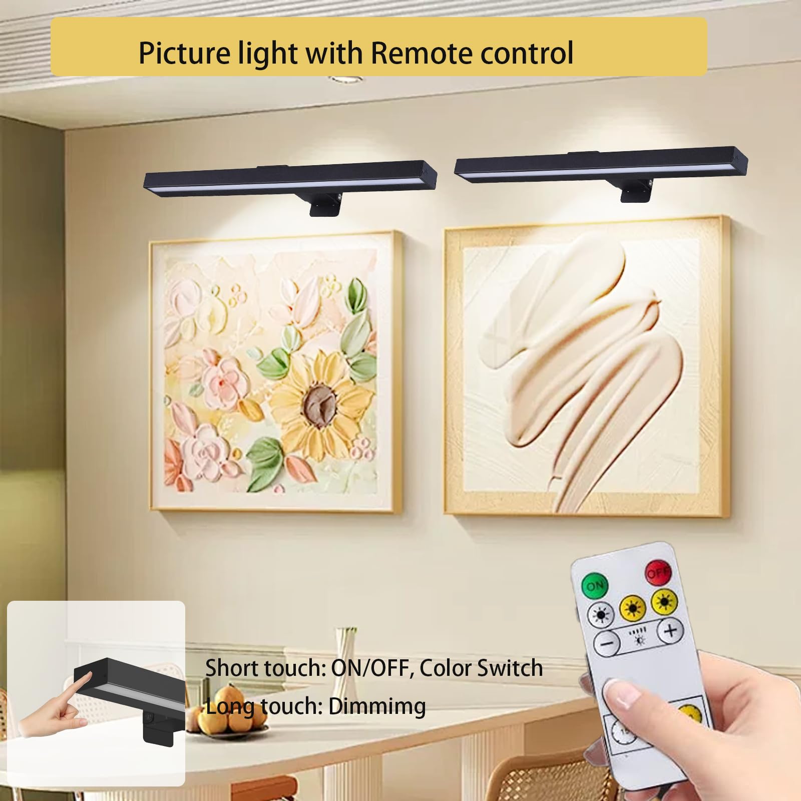 2Pack Wireless Picture Light luce pittura dimmabile con telecomando 16 pollici ricaricabile 3 modalità luce e timer per opere d'arte murale