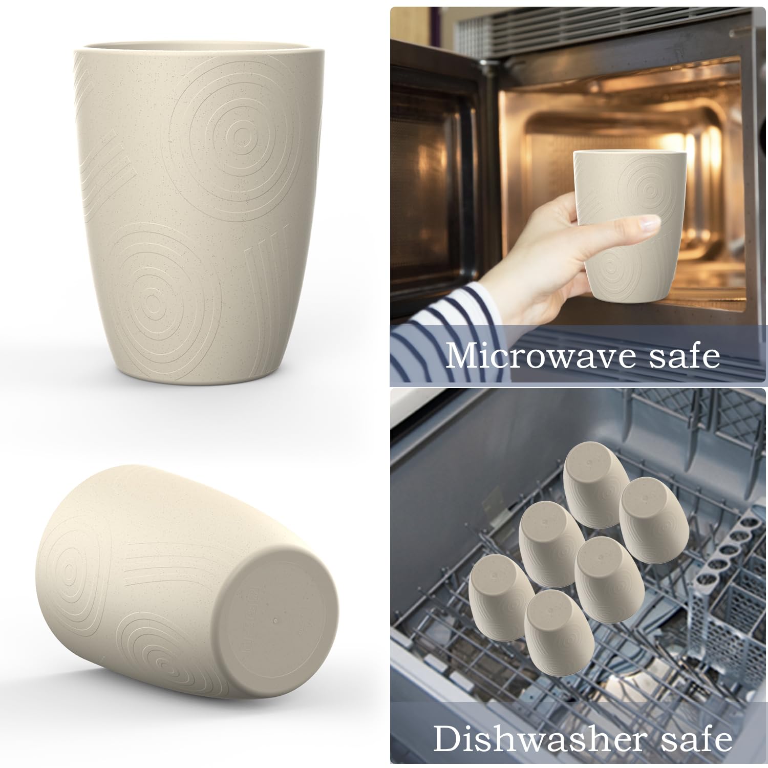 Wrova Plastic Drinking Glasses - Reusable Plastic Cups, Beige, 12 OZ - Image 3