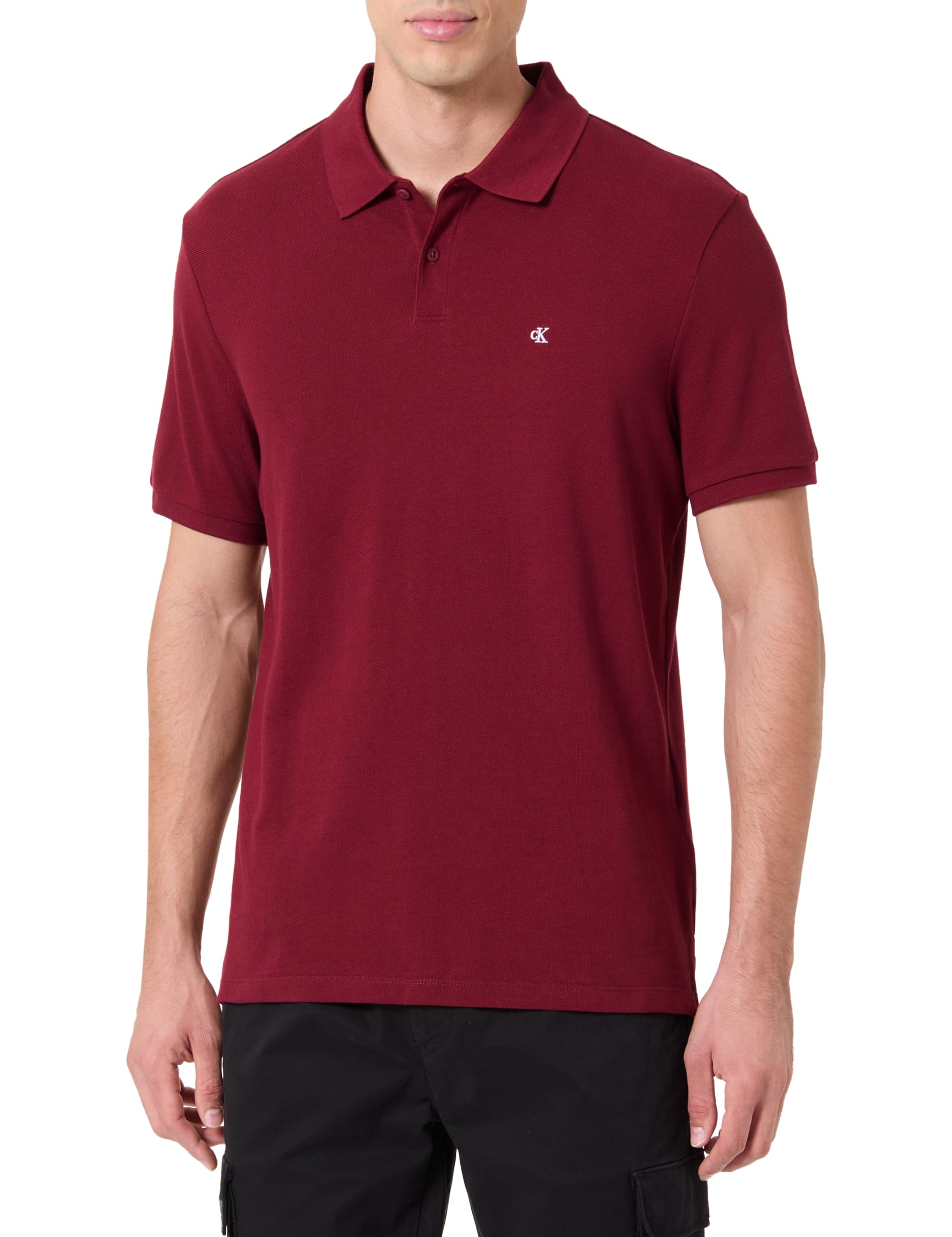 Calvin Klein Men’s Short Sleeve Monogram Pique Cotton Polo Shirt, Red (Renaissance Red), XXL
