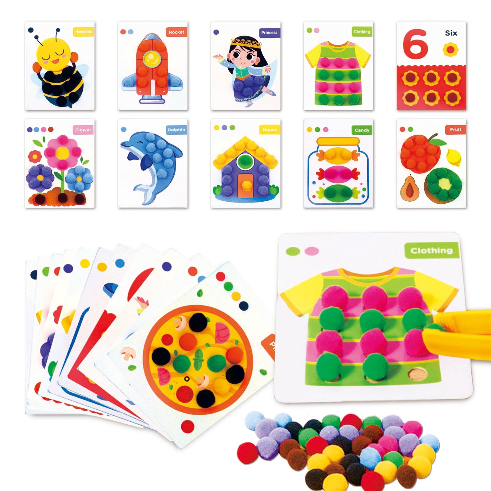 Dr. MUYA Montessori Toy for 3 4 5 6 Years, Clamp Plush Ball Game, Sorting Toys, Fine Motor Skills Toys for 5 Year Olds, Educational Toy, Gift 3-6 Years Children Girl Boy