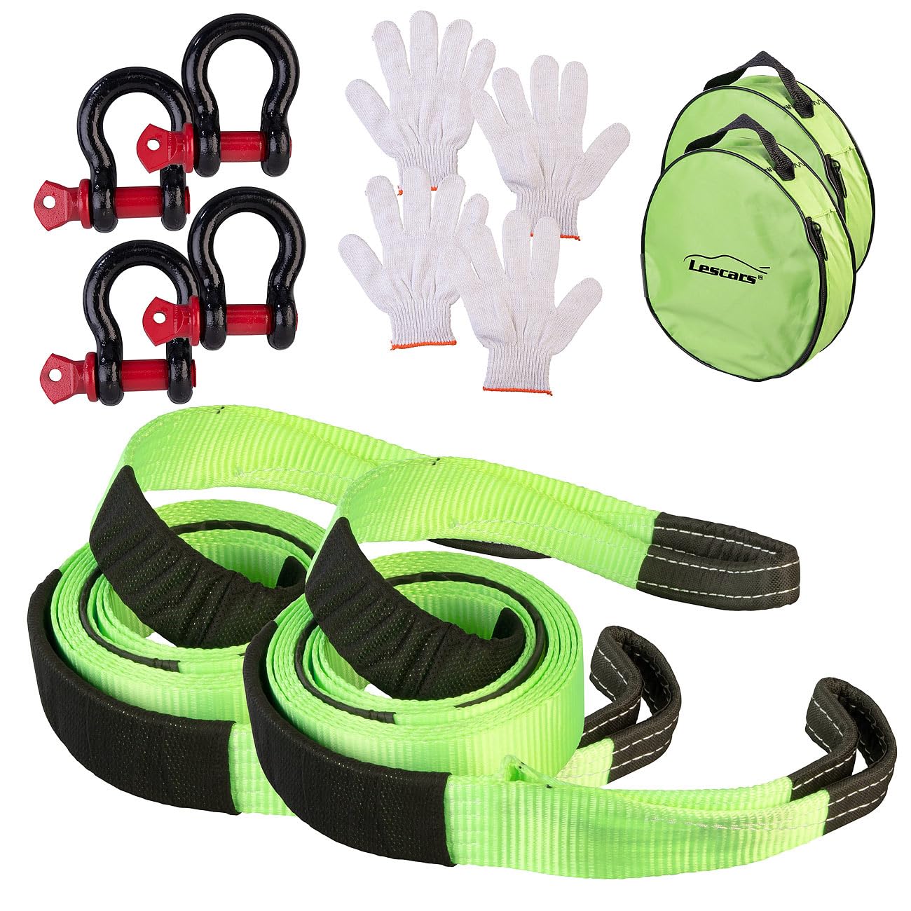 Lescars Abschleppseil Auto: 2er-Set Abschleppseile mit 5 m, Haken, 10 Tonnen Zugkraft, Handschuhe (Pkw, Profi, Seil)