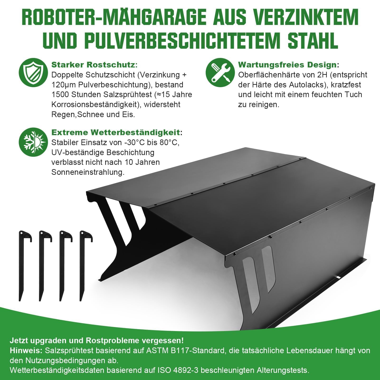 Garage in acciaio per robot tosaerba, garage per robot rasenmäher rasenmäher in acciaio zincato, tettoia tetto carport capanno per il giardino, protezione da sole, pioggia e vento, 78 x 61 x 31
