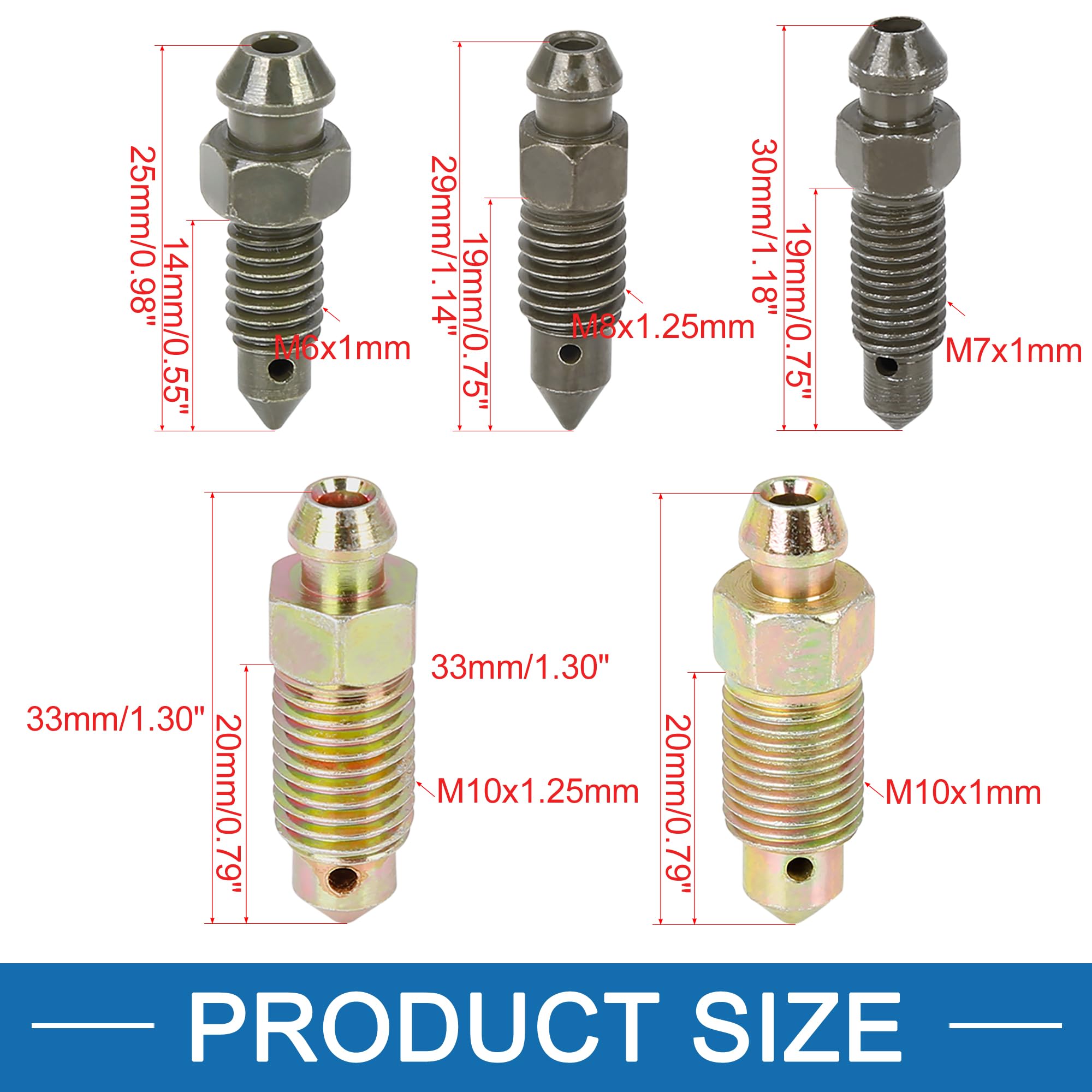 A ABSOPRO Tornillo de Purga de Sangrado del Cilindro Maestro de Freno de Motocicleta con Tapa M6x1mm M7x1mm M8x1.25mm M10x1mm M10x1.25mm (Juego de 10)