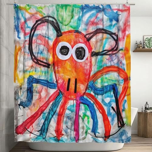 YLATY2068 - Cortina de ducha abstracta de pulpo para baño, juego de cortina de ducha con diseño de arco iris, tela minimalista, moderna,