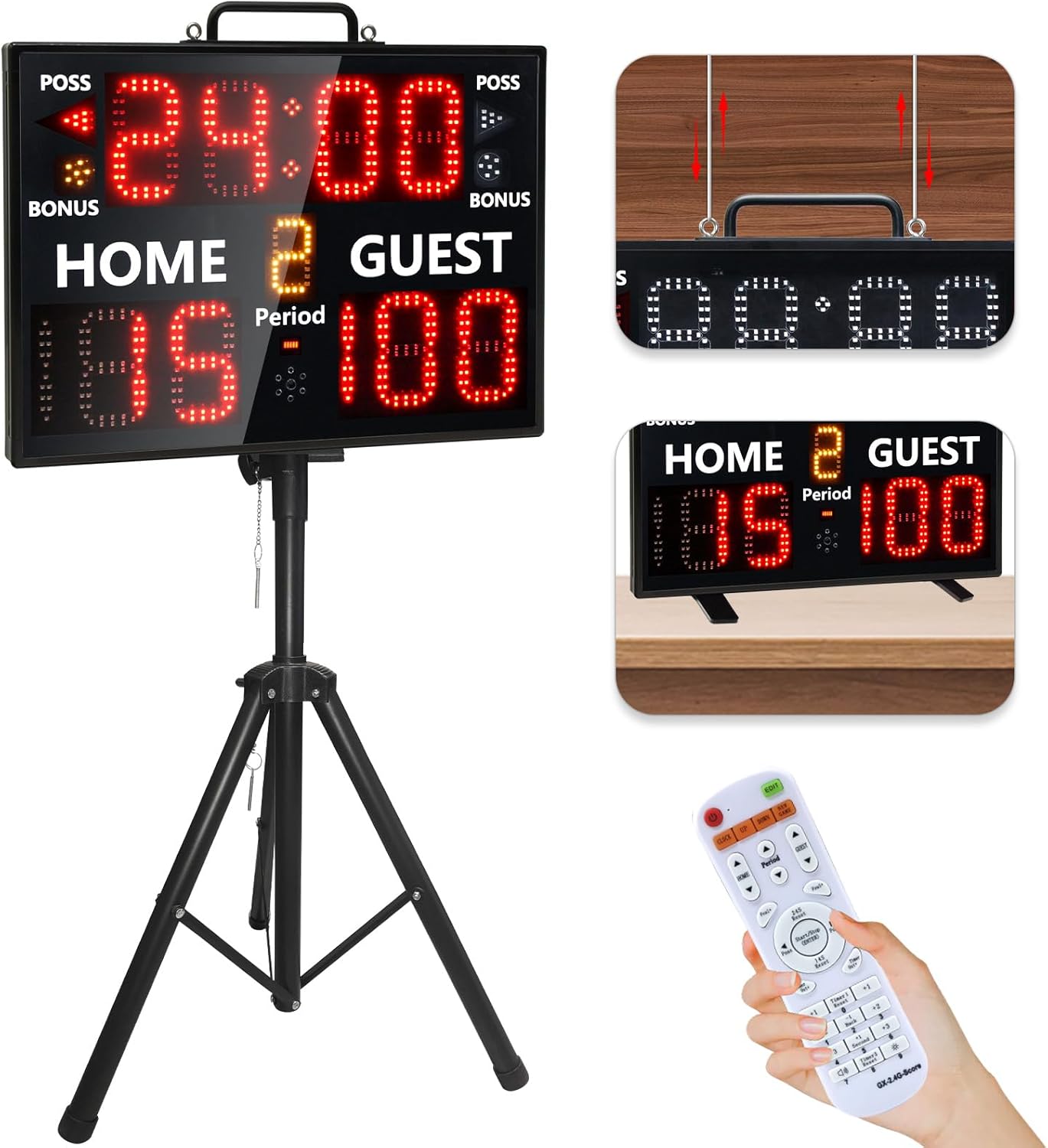 Digital Scoreboard with Remote and Tripod for Sports Games, Display Score with Timer,Built-in Battery & Buzzer,Coach Supplies