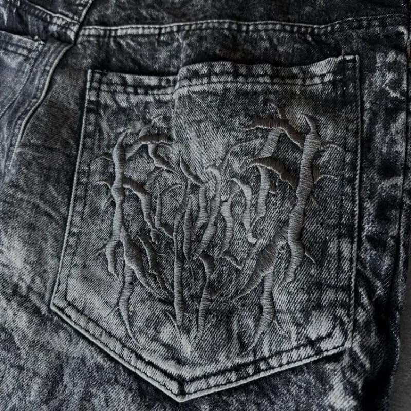Men's Jeans Gothic Spider Embroidery Patch Pants Y2K Distressed Wide Leg Denim Oversized Baggy Streetwear Trousers - Image 5