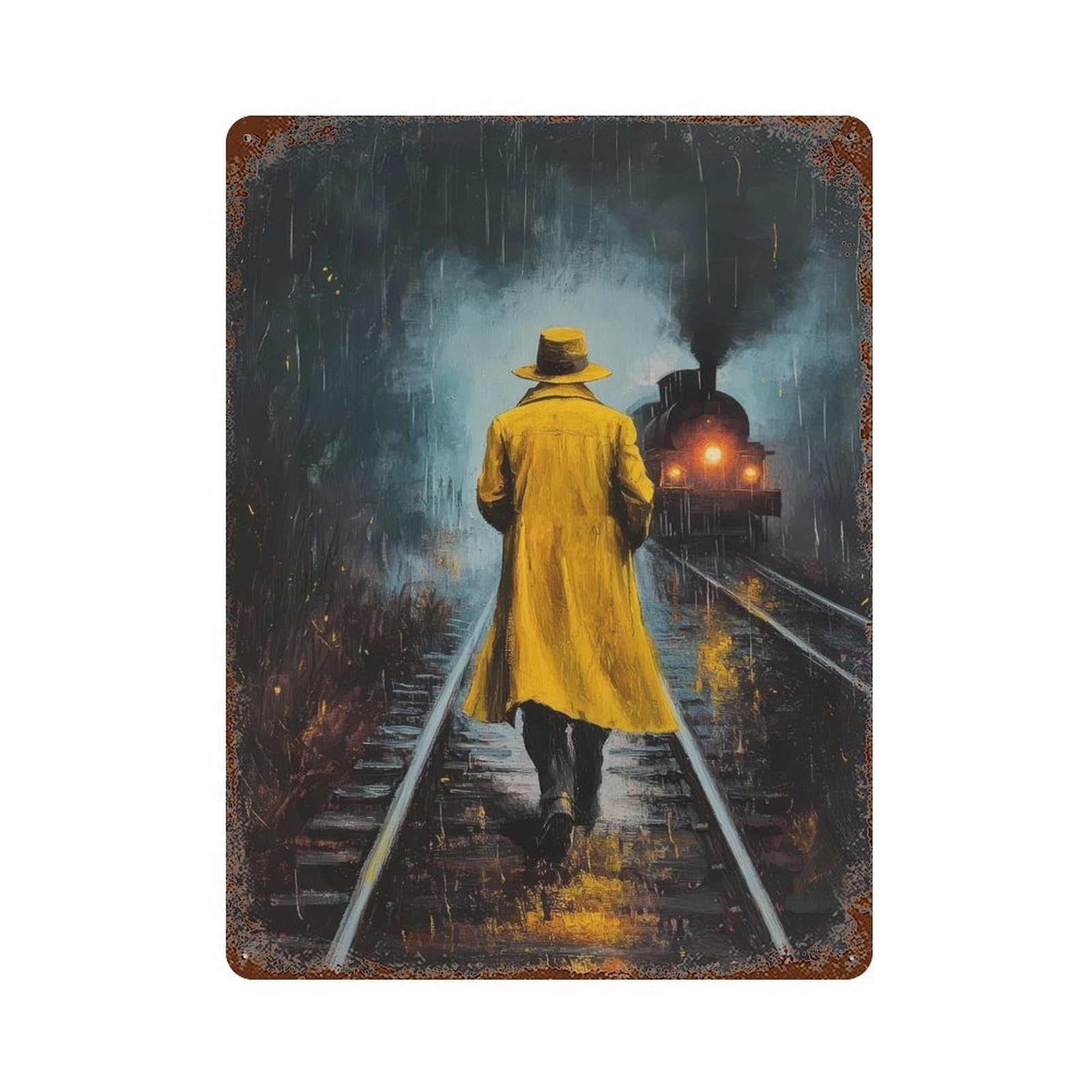 The Glow on The Tracks Aged Metal Wall Plaque 15.7"x11.8", for Pub, Kitchen And Man Cave Decor, Decorative Metal Wall Art