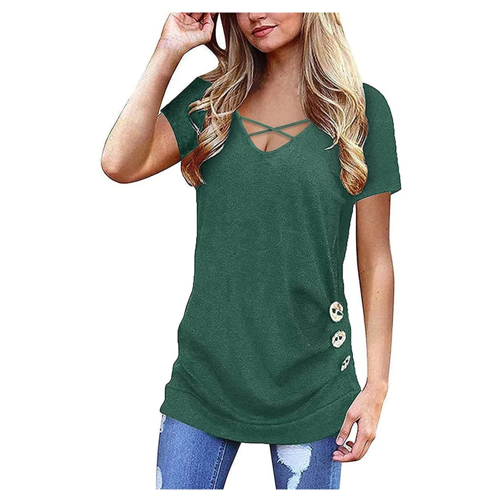 Camicia Top da Donna Tops A Manica Corta A Manica A V Tops Tunica