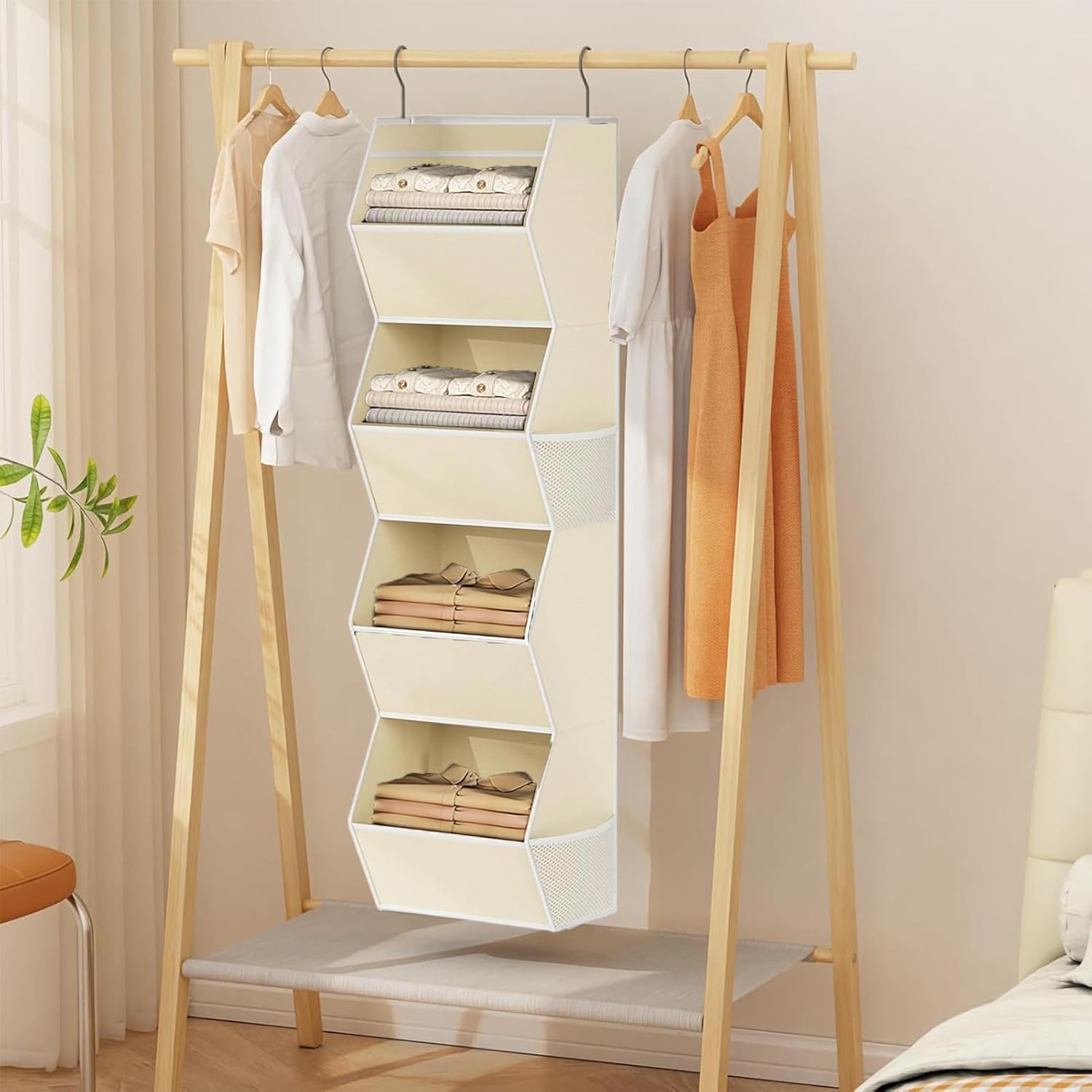 Closet Organizer - 4-Tier Foldable Space-Saving Shelf | Large Capacity Closet Storage Organizer,for Toy Shoe Towel Hat Clothing Fabric Home Bedroom Wardrobe