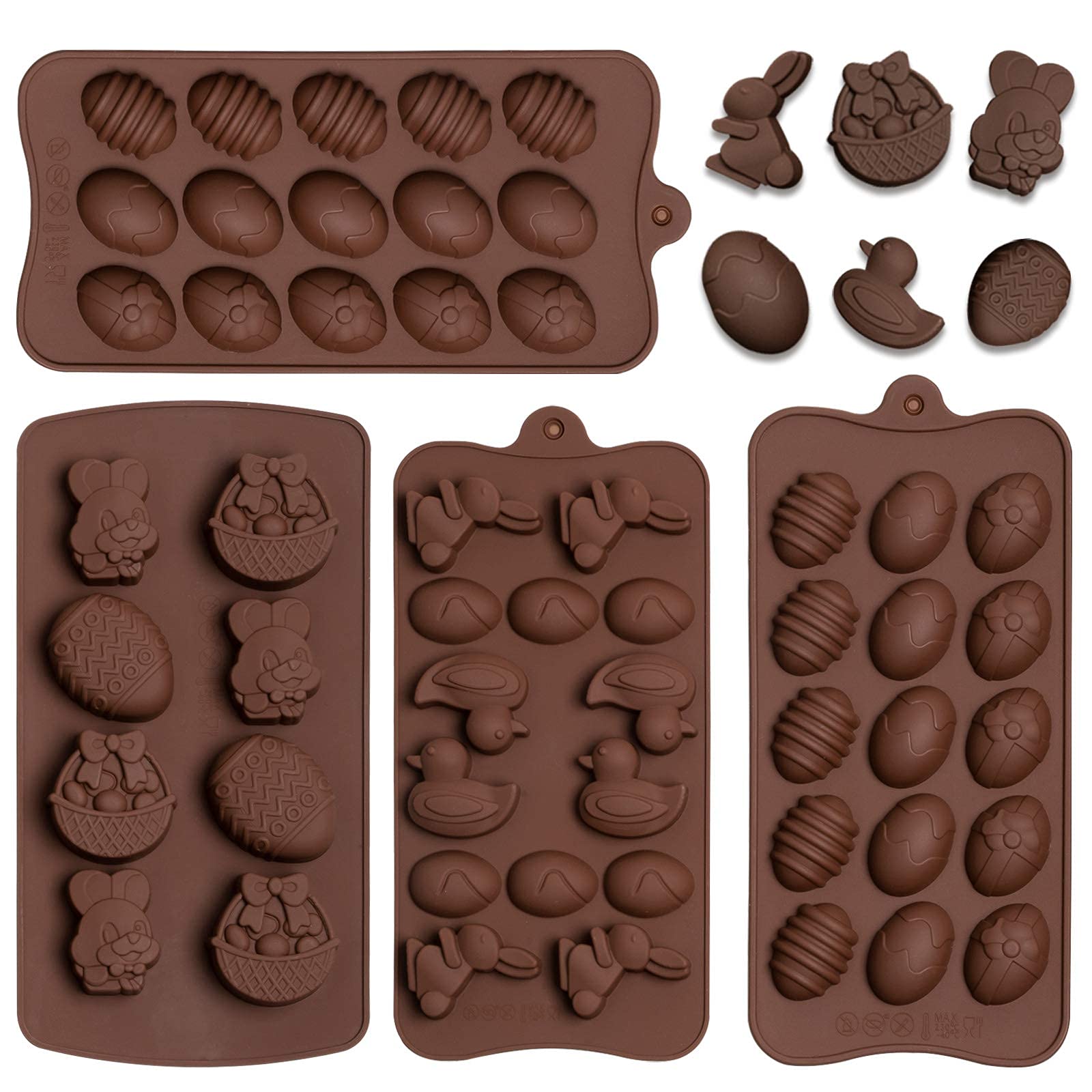 – MAKINGTEC 4Pcs Easter Mold Easter Egg Mold Rabbit Mould Duck Resin Chocolate Mold Silicone Candy Pan for Easter Party Fondant Jelly Dome Mousse Cake Topper Making