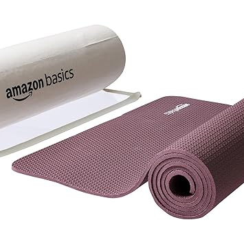 AmazonBasics Yoga Mat | 6 MM Thick Mat | Bag Included | Grippy Surface | Anti Slip Exercise Mat | TPE and EVA Material | Yoga Mat for Men & Women | Exercise Mat for Gym or Home (Wine) - image, photos
