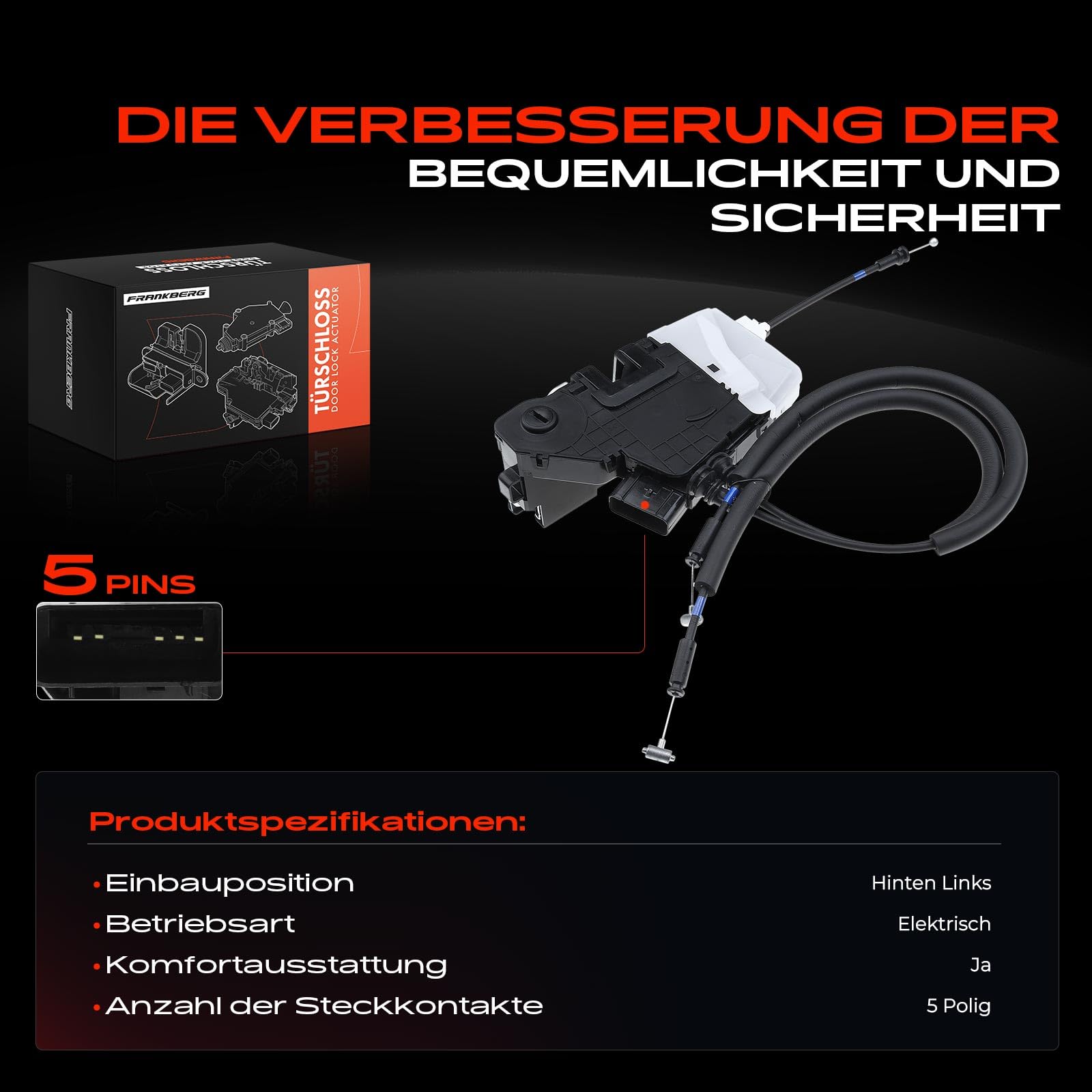 Frankberg Türschloss Stellmotor Hinten Links 5-Polig Kompatibel mit Tucson TL TLE 2016-2020 Tucson TL 2016-2019 Tucson TLE 2016 Replace# 81410-D3000