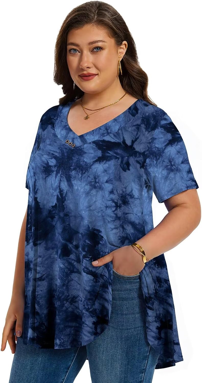 LARACE Plus Size Tops for Womens T Shirts Button Down Summer Clothes Short Sleeve Tunics Casual V Neck Blouses - Image 3