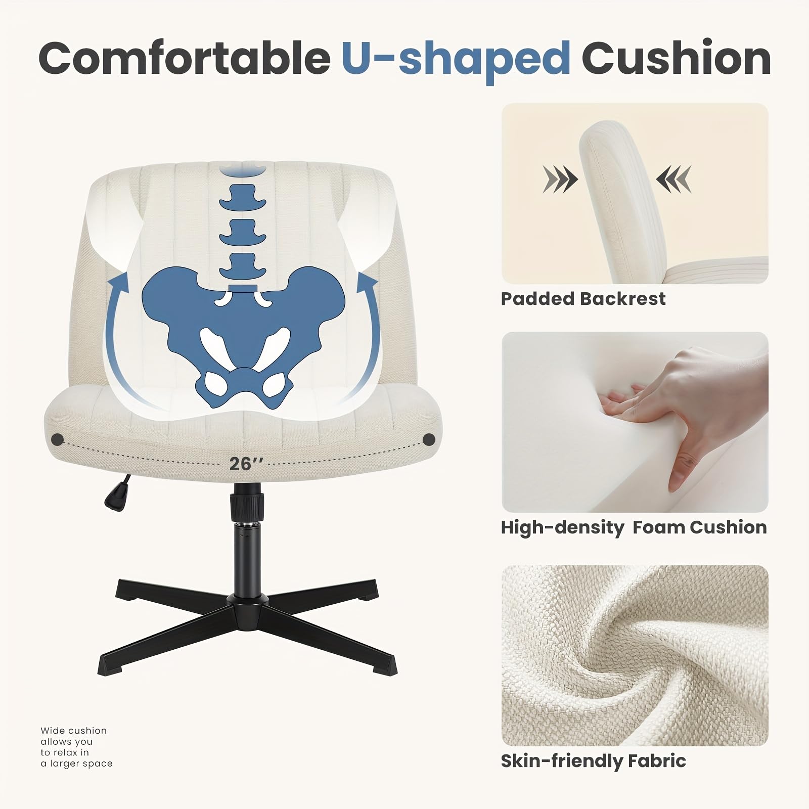 Sedia girevole – Sedia da scrivania regolabile senza braccioli in Sle incrociata per camera da letto Vani Makeup Stat Vsatile Crossback Seating Opt