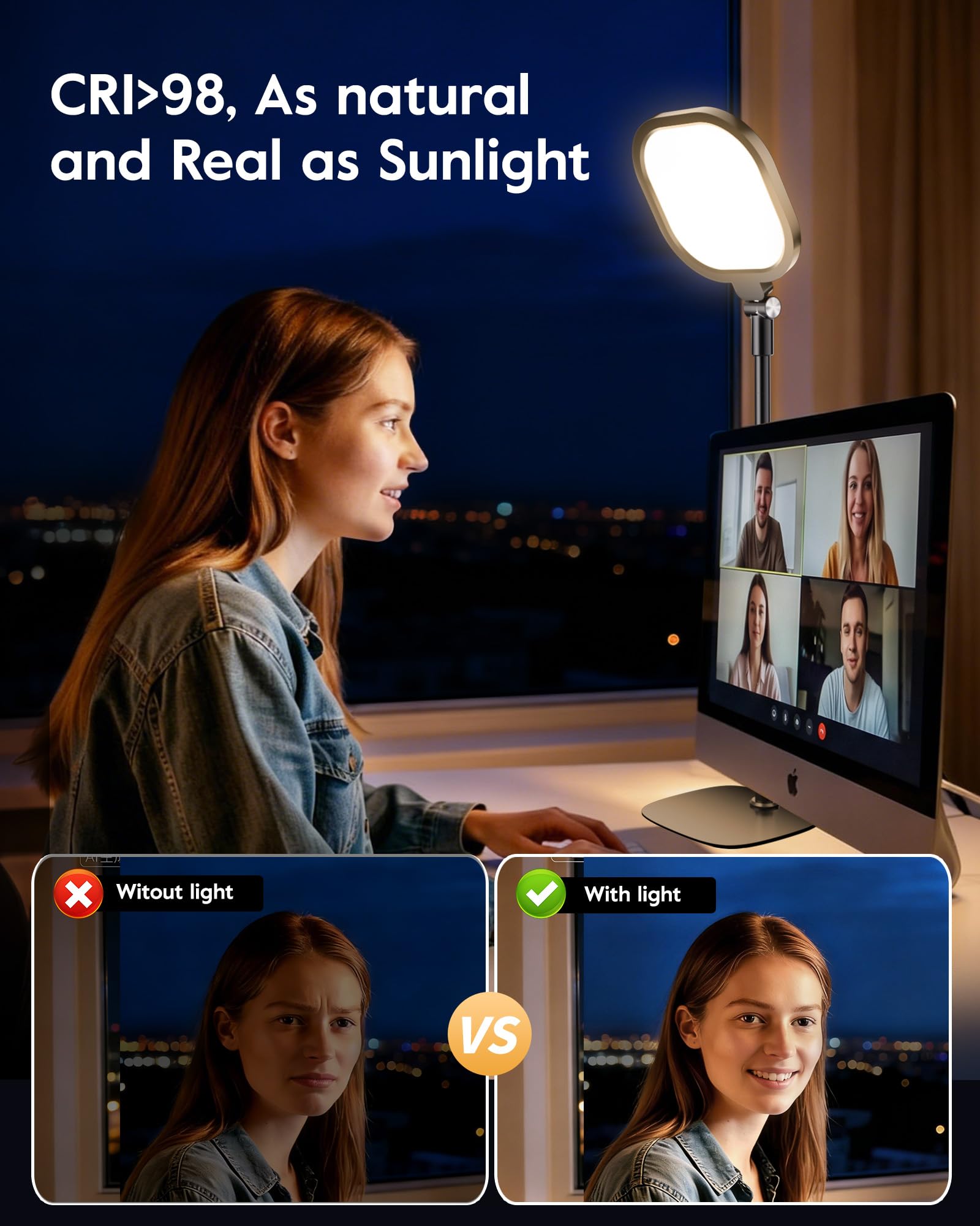 Video Conference Lighting for Zoom Meeting Ring Light for Desk with Flexible Stand 30 Light Modes Light for — view 2