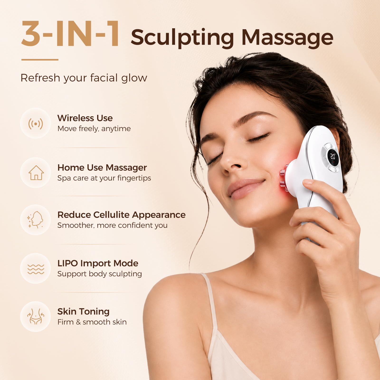 4 in 1 Body Sculpting Machine, Anti Cellulite Massage Tool,Lymphatic Drainage Massager,Reduce Stretch Marks & Cellulite & Tightens Skin,for Back, Belly, Arms, Legs.(White)