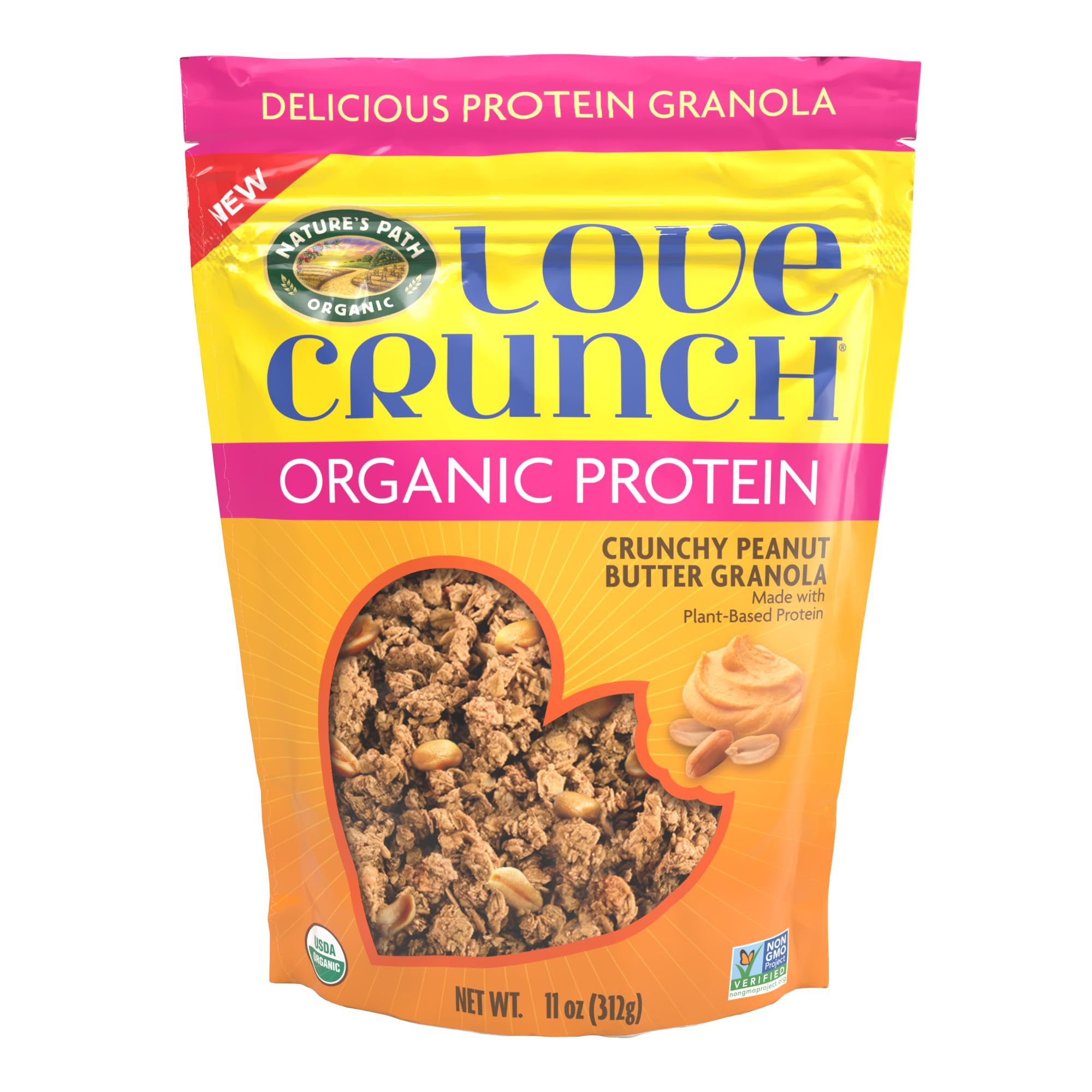 Love Crunch Organic Peanut Butter Protein Granola, 11 oz (Pack of 1), Non-GMO, by Nature's Path