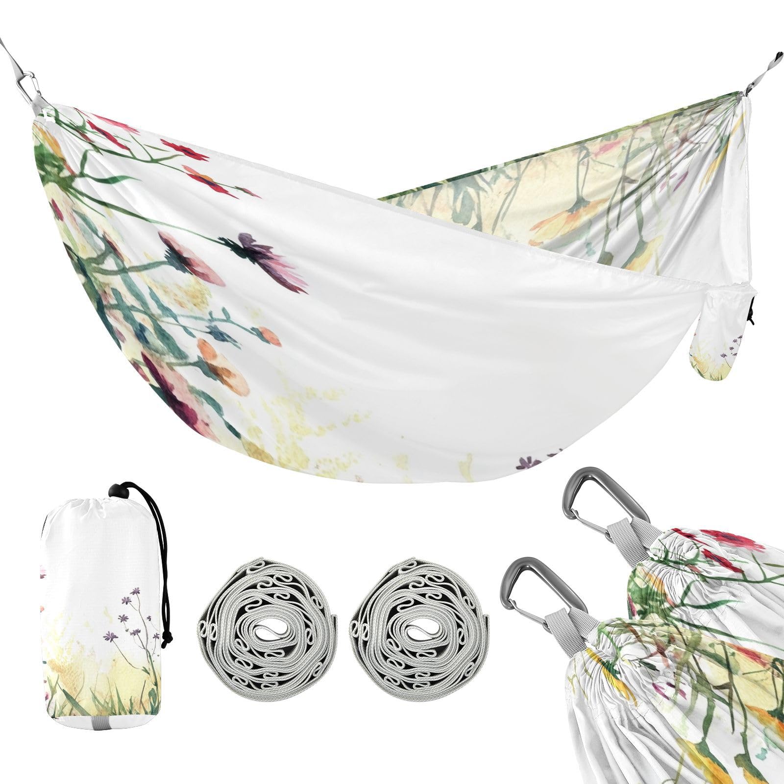Haskirky Wildflowers Camping Hammock, Single Portable Hammocks with Tree Straps & Attached Carry Bag, 330Lbs Capacity Perfect for Outside Indoor Hiking Beach Backpack Travel